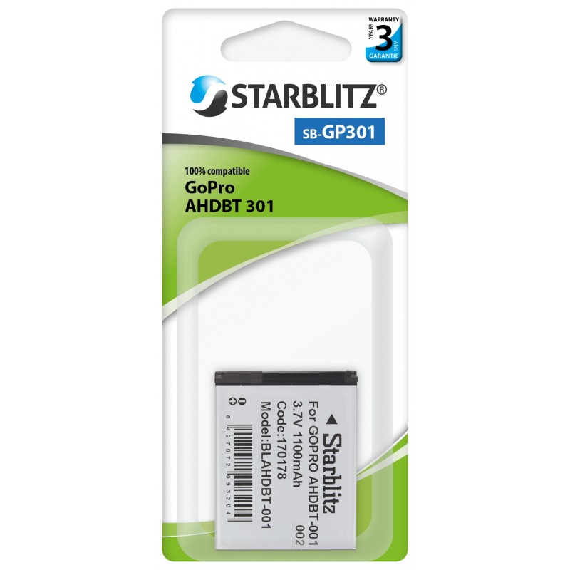 Bateria recargable de litio-ion equivalente GoPro AHDBT 301 3.7v 1100 mAh Bateria recargable de litio-ion equivalente GoPro AHDBT 301 3.7v 1100 mAh
